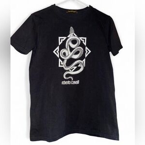 Roberto Cavalli Black Tee with White Snake Motif